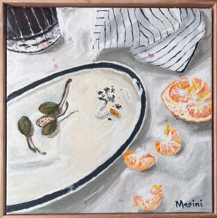 Mandarin & Caperberries - Acrylic & Oil Pastels on Canvas