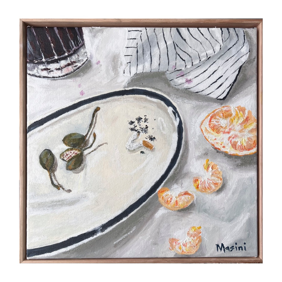 Mandarin & Caperberries - Acrylic & Oil Pastels on Canvas